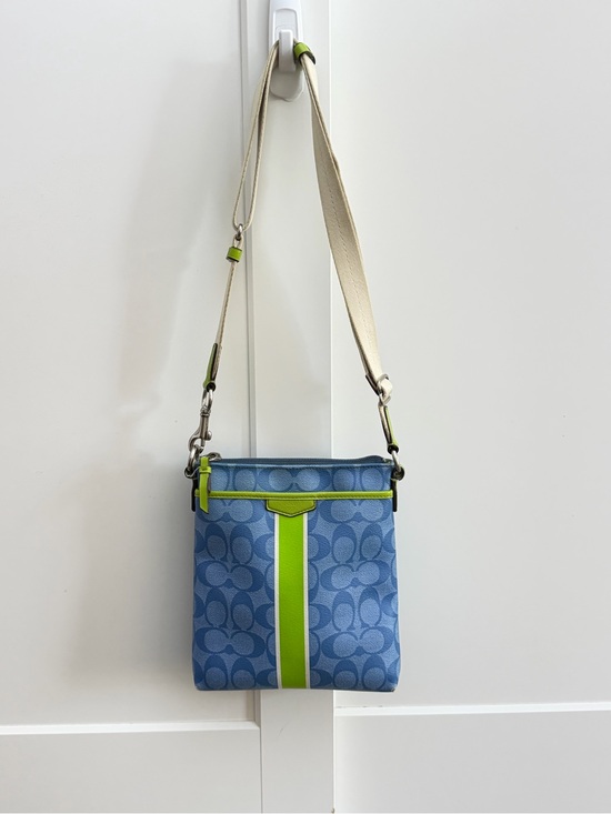 Coach Handbags - Coach F51265 Blue Signature Stripe Swingpack Crossbody Green